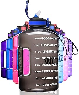 ETDW 3,78 Liter Trinkflaschen mit Strohhalme BPA Frei, 3,78L Wiederverwendbare Wasserflaschen mit Zeitangaben, GroßE Sportflasche mit Starkem Griff für Sport, Fitness, Freiluft, Wandern Schwarz
