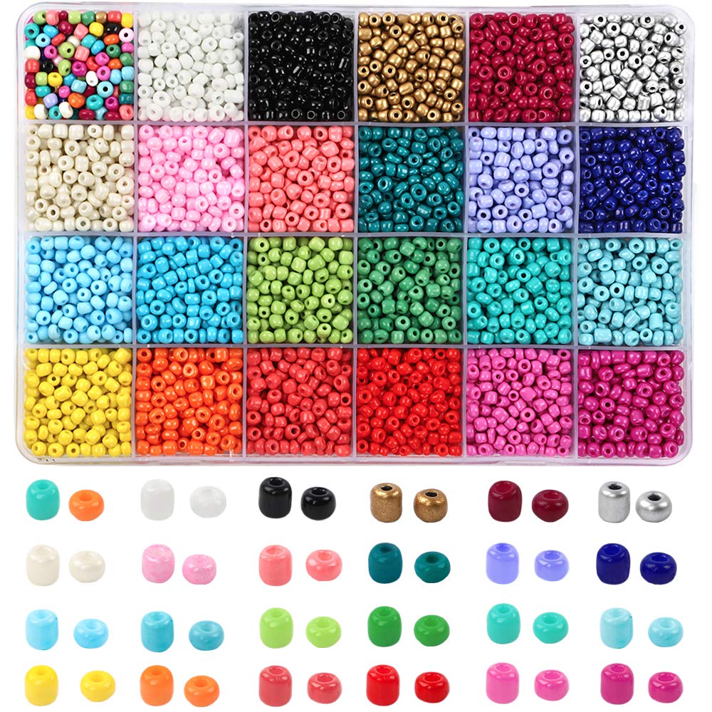 OUTUXED 7200pcs Seed Beads for Friendship Bracelet Kit, 4mm Glass Bracelet Kit and 300pcs Letter Beads for Jewelry Making, Necklaces, Craft Gifts