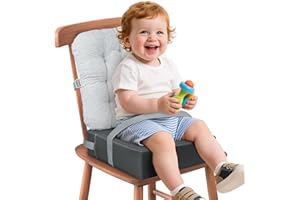 KOXUIUF Booster Seat for Kitchen Chair Dining Table with Comfy Backrest Pillow and Adjustable Safety Buckles,Non-Slip Kid Toddler Booster Seat for Dining Table, PU Travel Baby Booster Cushion Chair
