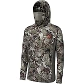 BASSDASH Men's UPF 50+ Camo Long Sleeve Hunting Fishing Hoodie Shirt | Lightweight Moisture Wicking 4-Way Stretch Hoodie with Built-in Neck Gaiter &amp; Mesh Panels, for Fishing Hiking Kayaking