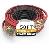 50FT 14/3 Outdoor Extension Cord Medium Duty Lighted Locking Plug, ETL | SJEOW waterproof -58&deg;F to 221&deg;F, pure copper, 15A 1875W, generator, snow blower, lawn, woodworking, outdoor use