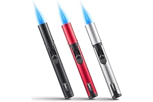 Urgrette 3 Pack Butane Torch Lighters, 6-inch Refillable Pen Lighter Adjustable Jet Flame Butane Lighter for Grill BBQ Camping (Gas Not Included)