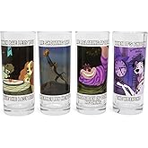 Silver Buffalo Disney Meme Set Featuring Lion King, Alice in Wonderland, Lady and the Tramp, and 101 Dalmatians 4pc Tumbler Glass Set, 10 Ounces