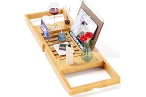 Yirilan Bathtub Trays for Tub,Bath Tray, Foldable Bathtub Caddy,Bamboo