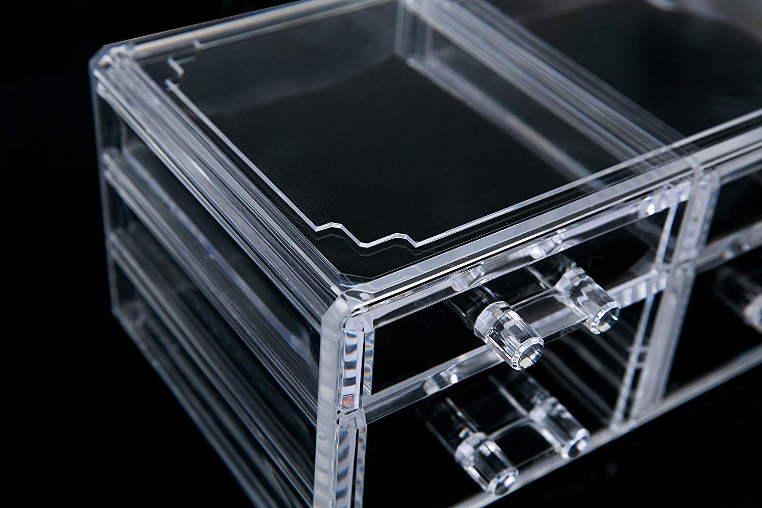 Clear Acrylic Cosmetic Storage Organizer, Boxes Makeup and Jewelry Organizer 8 Drawers and 3 Piece Set with Removable Black Mesh Padding