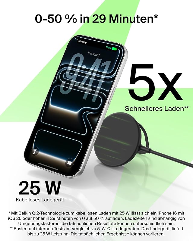 UltraCharge Chargeur Magnétique Qi2 25 W, Chargeur Sans Fil Rapide, MagSafe Avec Technologie De Refroidissement Passive, Support Pour L'iPhone 17 (Tous Modèles), Pixelsnap, AirPods Pro - Noir