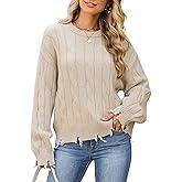 LCRRRN Women's Distressed Cable Knit Sweaters 2025 Oversized Casual Pullover Tops