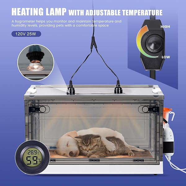 PUPPY INCUBATOR WITH HEATING AND OXYGENATOR, INCUBATOR FOR PUPPIES, KITTEN INCUBATOR, DOG INCUBATOR FOR PUPPIES, PUPPY WHELPING SUPPLIES WITH PUPPY BED MAT, TEMPERATURE AND HUMIDITY DETECTION
