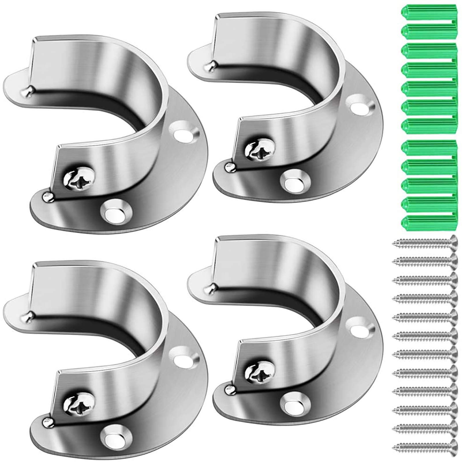 DTXLX Rod Support U-shaped Set, 304 Stainless Steel Pole Socket Flanges U For for wardrobe, Closet, Bathroom, Kitchen Etc Hanging Rod Flange Set (32MM)