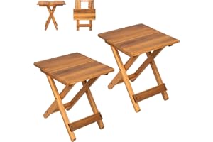 DAXULY Small Patio Table, Outdoor Folding Side Table, Portable Side Table, Small Side Table, Accent Table, Small Coffee End Table, Wood Table Top for Living Room, Bedroom... (Square - Natural - Set 2)