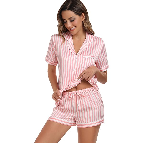 Pansleejoy Women's Cotton Linen Pajama Set - Button Down Shirt & Shorts Lounge Outfit