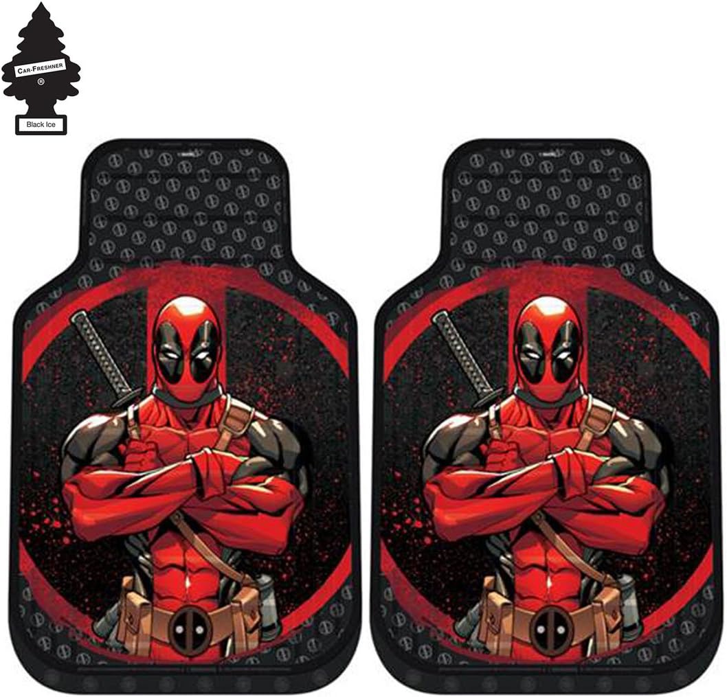 Yupbizauto A Pair Marvel Deadpool Auto Truck SUV Car Front Floor Mats Set with Air Freshener