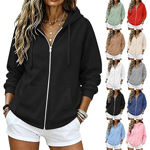 dyiozbga 2026 Zip Up Hoodies for Women Fall Winter Casual Sweatshirts Zipper Oversized Lightweight Cute Jackets with Pockets
