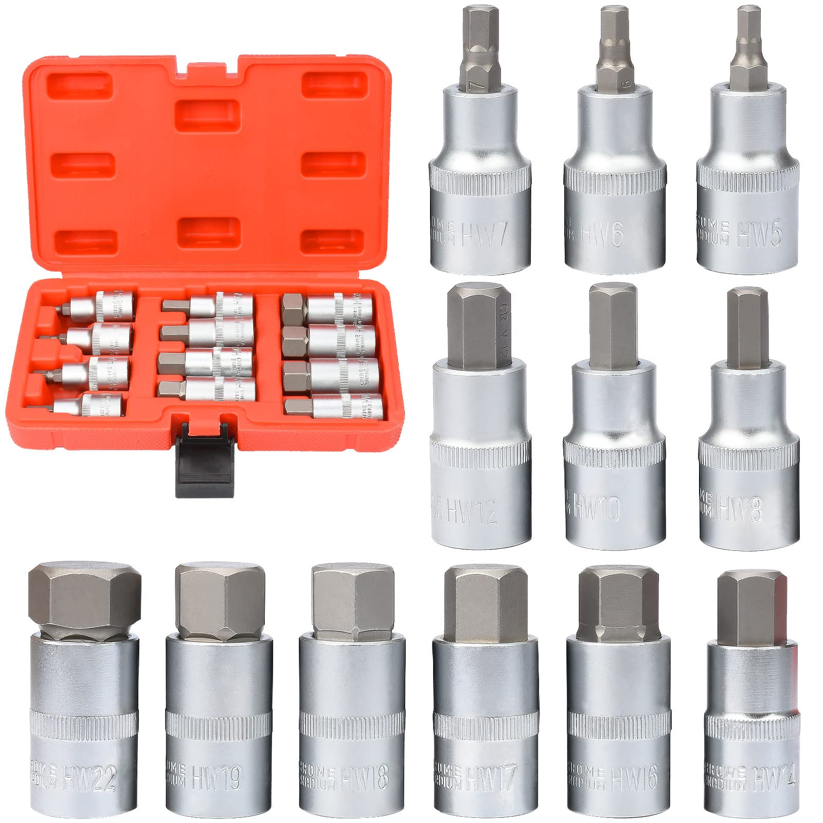 oumuik Screwdriver Bits，12 pcs Allen Key Socket Set -Socket Adapter Internal Hexagon 5-22 mm
