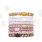 Pink, White and Gold Hair Ties for Thick Hair, Grab & Go Ponytail Holders, 8 Pack, Cotton Candy, Thick No-Crease Bands with S