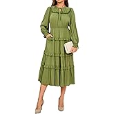 Ystguic Women's Short Sleeve Summer Boho Pleated Rayon Mid Dresses with Pockets for Wedding Guest