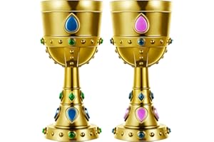 Suclain 2 Pcs Medieval Molded Crown Goblets 8 oz Gold Jeweled Chalice Vintage Plastic Goblet King Queen Party Chalice Medieva
