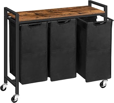 HOOBRO Laundry Basket 3 Compartments 40 L Each W/ Lid and Wheels