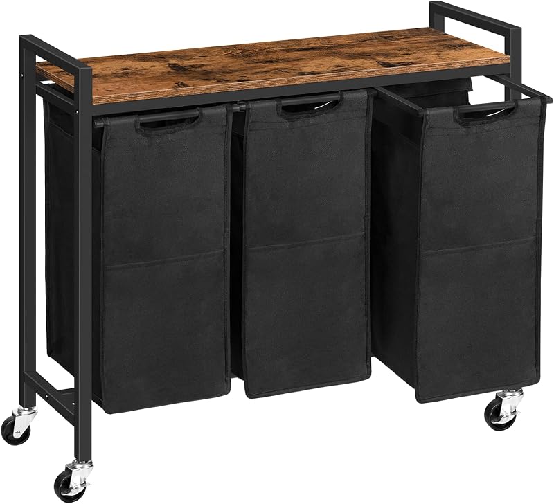 HOOBRO Laundry Basket 3 Compartments 40 L Each W/ Lid and Wheels