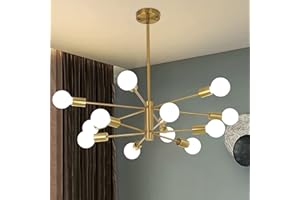 HUMHOLD 12-Light Modern Sputnik Chandelier, Mid Century Gold Ceiling Chandeliers, E26 Base, Branch Height Adjustable Pendant Lighting Fixture for Kitchen Island Dining Room Living Room Bedroom