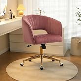 Kiztir Pink Vanity Chair with Wheels, Criss Cross Velvet Vanity Chair with Back Modern Home Office Desk Chair Swivel Accent Chair for Bedroom Living Room