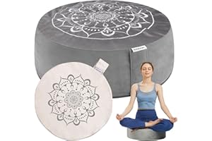Hihealer Meditation Cushion, Traditional Tibetan Meditation Pillow Velvet Cover - Large Floor Cushion Seating for Adults - Yoga Buckwheat Bolster for Women、Moms