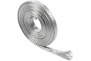 BUYUNEED Tinned Copper Braid Cable Wire Shielding Sleeve Ground Straps Protection Flat Metal Mesh Flexible Expandable (5/16 in Wide(0.20 in Dia)-15ft)