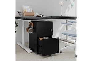 IFANNY 3 Drawer File Cabinet with Lock, Wooden Printer Stand w/ 5 Casters & 2 Side Hooks, Small Under Desk Storage Cabinet, M