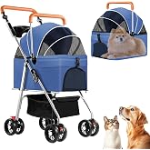 3 in 1 Pet Stroller for Dogs Cats Foldable Jogger with Detachable Carrier | Solid Blue Color，Pet Stroller for Medium Small Dogs Cats，Easy to Fold, Portable Carrier, All-Terrain Jogger Cart Travel