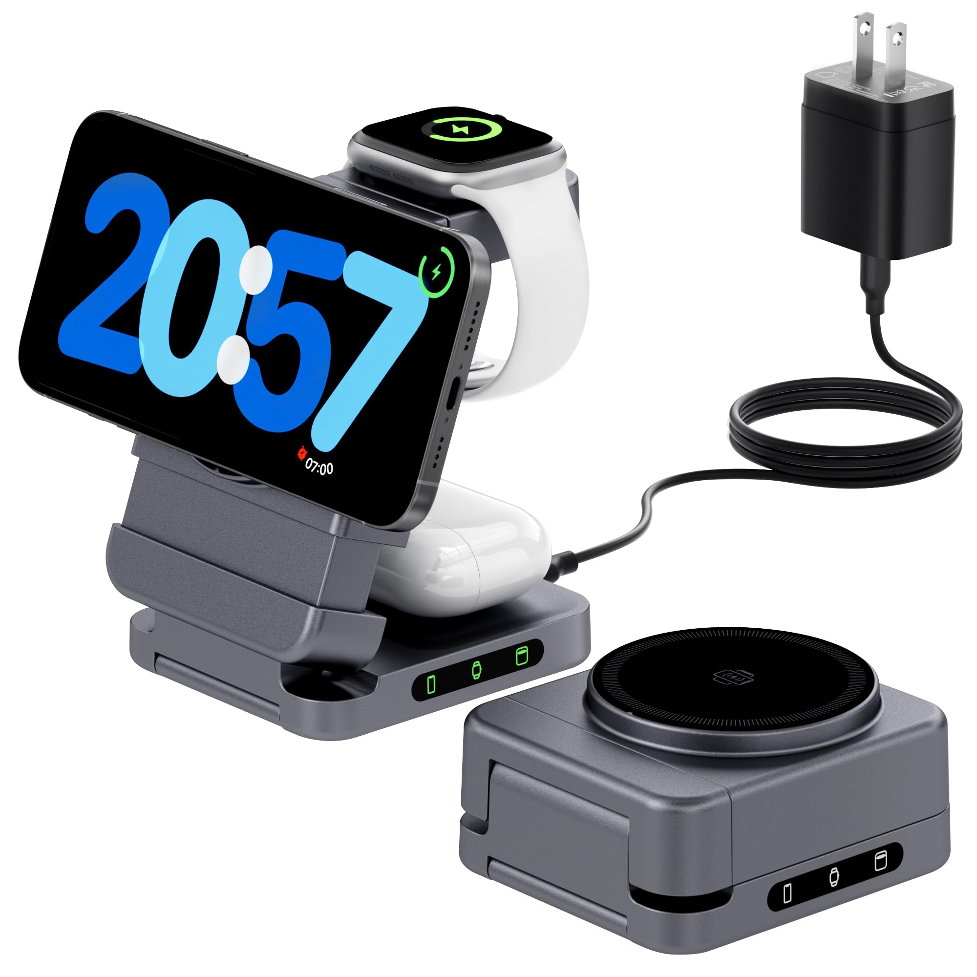 Photo 1 of ?2025 Upgraded? Wireless Charger 3 in 1, Foldable Wireless Charging Station, Travel Magnetic Charger Stand, Nightstand 15W Charging Station for iPhone 16 Samsung S25 Samsung Watch TWS Earphone