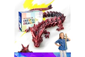 HyBaiS 30 Inch Large 3D Printed Crystal Dragon Toy,Dragon Figurine Large Toy for Kids(Black-Red)