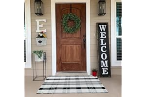 CAINANEL Buffalo Plaid Outdoor Rug Black and White Rug 27.5 x 43 Inches Cotton Hand-Woven Checkered Front Welcome Door Mat Indoor/Outdoor Area Rug for Front Porch,Kitchen,Entry Way,Living Room