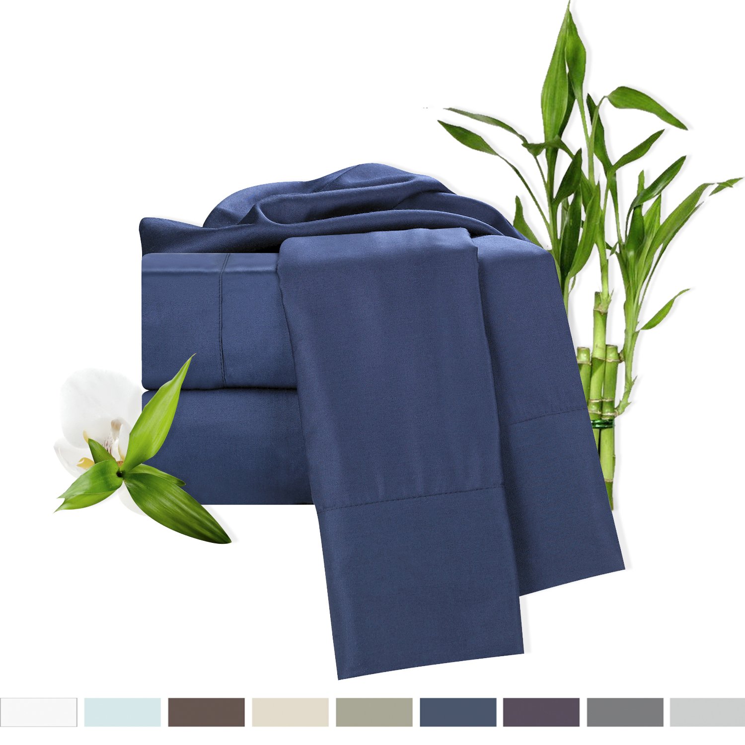 Clara Clark Bamboo Bed Sheet Set, Blue (Navy) Cal King Size