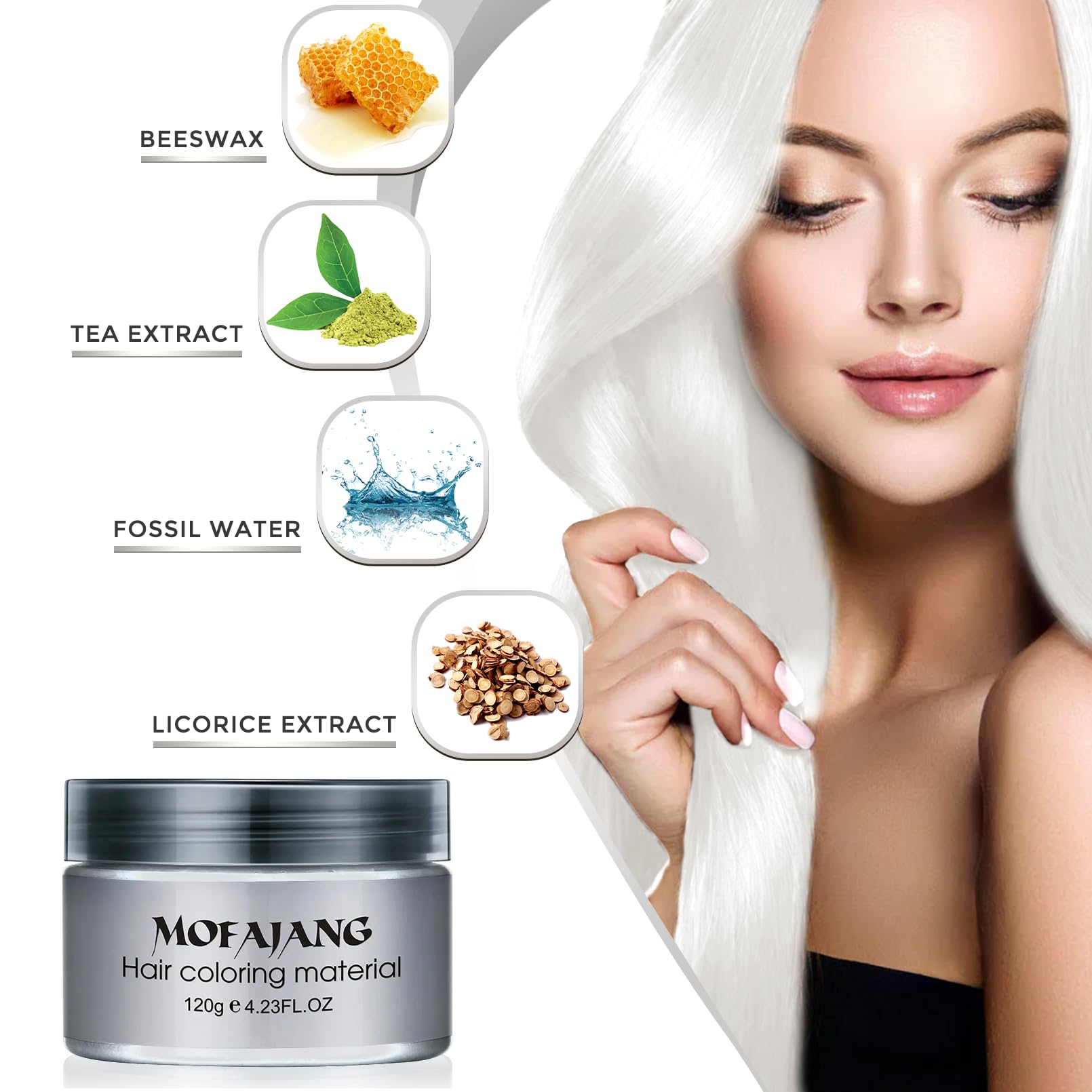 White Temporary Hair Color Wax - SOVONCARE Washable Hair Dye for Men & Women, All-Day Hold Disposable Hair Styling Clays for Party, Cosplay & Daily 4.23 oz