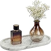 YKAJO Real Marble Tray for Bathroom & Kitchen Counter - 100% Natural Stone Oval Vanity Tray for Perfume & Cosmetics - 11.6" Heavy Catchall Organizer for Jewelry & Soap Bottles, White Gray