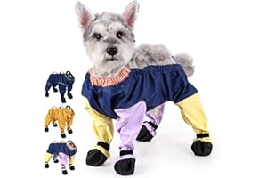 PURRHUG Waterproof Dog Boots Rain Boots with Suspender, Paw Protector Shoes for Small Medium Puppy, Anti-Slip Boots Belly Protector, Rain Snow Pants Dog Suspender Boots Legging (Medium, Multicolor)
