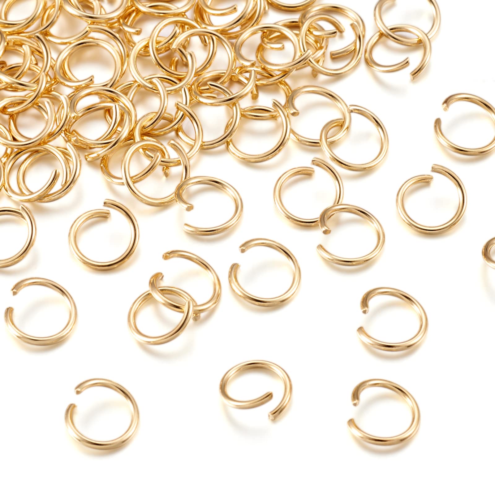 PandaHall 200Pcs Golden Stainless Steel Open Jump Rings 10mm Round 1.2mm Thick Metal Round Unsoldered Ring Connectors for Chainmail Jewelry Making