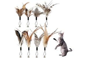 SRIZIAN 8pcs Cat Feather Toys with Bells, Feather Teaser Cat Toy, Replacement Feather Refills with Bells, Exerciser Playing T