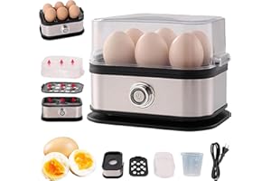 Smart Egg Cooker with Auto Shut, Effortless Egg Cooking with The Ultimate Stainless Steel Eggs Cooker for 6 Eggs, Knob Contro