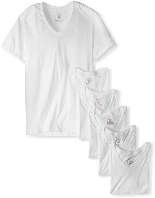 Hanes Mens Classic White V-Neck T-Shirt P6 (7880W6)