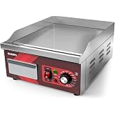 EGGKITPO 14 Inch Electric Griddle 120V 1800W, Non-Stick Flat Top Grill Commercial Electric Countertop Griddles Stainless Steel Adjustable Temperature Control 90℉-575℉ for Home or Restaurant Use