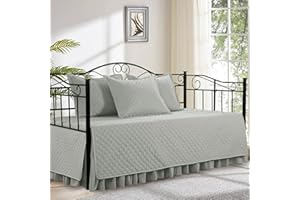 HOMBYS Daybed Cover Sets- Diamond Stitching Daybed Bedding Set, All Season Cozy Bedding with Bedskirt with Shams, Microfiber Filling, 5 Pieces, Light Grey