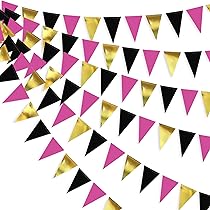 PT Haahoos Guirlande De Fanions Multicolores De 13 Pieds En Papier Avec étoile Brillante Pour Mariage, Anniversaire, Fête, Maison, Festival, Décoration Dorée