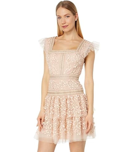 BCBGMAXAZRIA Womens Mini V Neck Puff Sleeve Cotton Eyelet A Line Dress, Off-White, 6 US : Clothing, Shoes & Jewelry