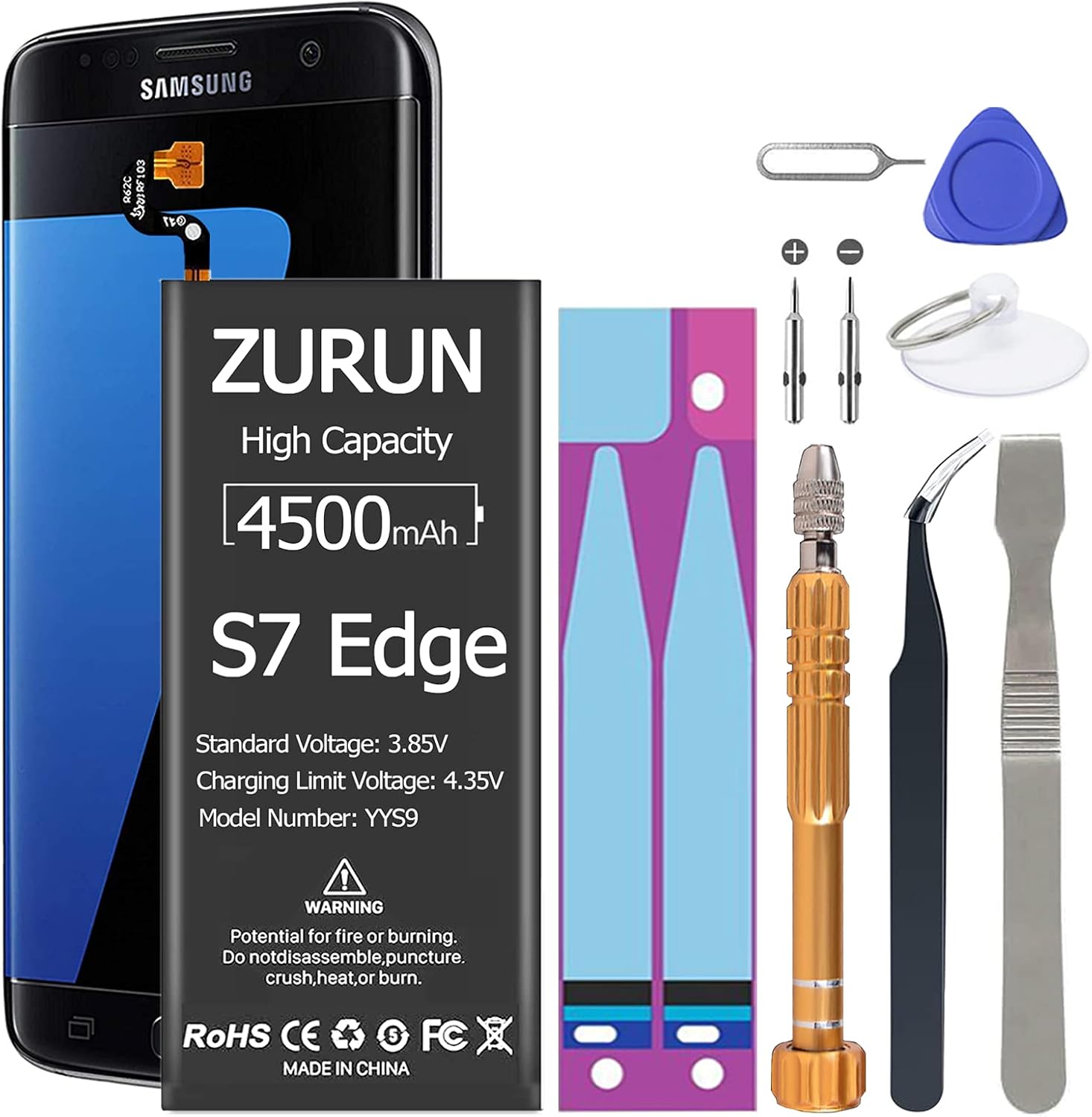 Amazon Com Galaxy S7 Edge Battery Zurun 3900mah Li Polymer Battery Eb Bg935abe Replacement For Galaxy S7 Edge G935 G935v G935a G935t G935p With Screwdriver Tool Kit 2 Year Warranty
