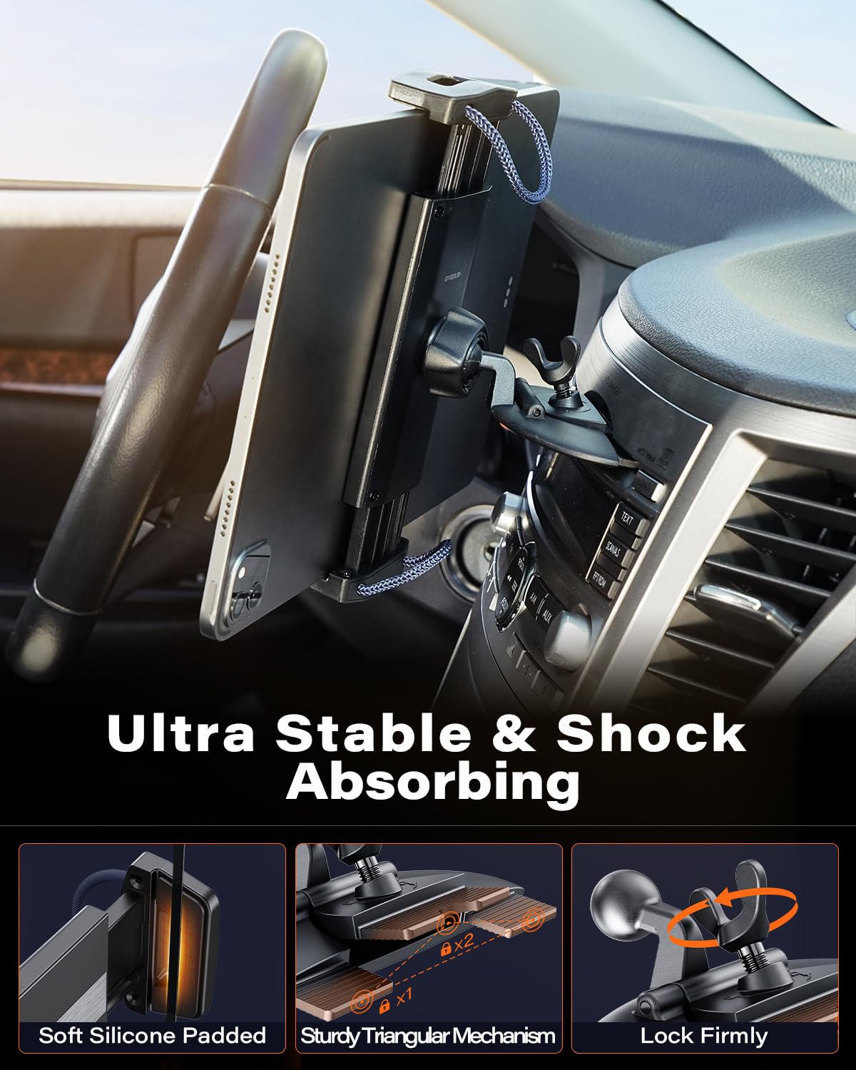 APPS2Car for Sturdy iPad Holder for Car CD Slot Tablet Mount, 2-in-1 Universal 4.7-13