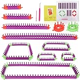 Katech Adjustable Knitting Looms Set -Customized Sizes for Your Project-Afghan Loom-Blanket Loom-Sock Scarf Loom-Hat Loom for Crocheting-Crochet Loom with Loom Knitting Book Hook Needle (All-in-one)