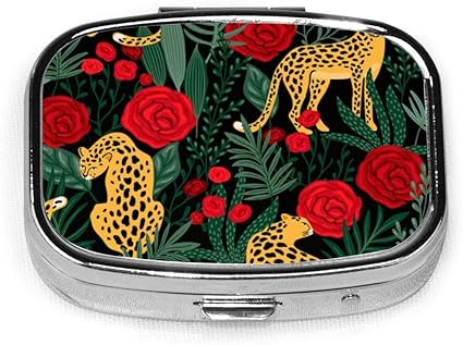 Pill Box - Kundenspezifisches nahtloses Muster mit Leoparden und Rosen