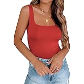 Zeagoo Women's Square Neck Double Lined Tank Tops Cute Summer Tops Slim Fit Basic Sleeveless Shirts