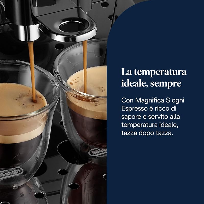 Magnifica S ECAM22.110.B, Macchina da caffè Automatica, Chicchi macinati al momento, 4 Bevande One Touch, Montalatte classico, Spegnimento Programmabile, Nero